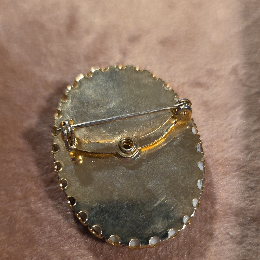 Vintage Cameo Courting Couple Brooch with Gold Trim - Picture 3 of 3